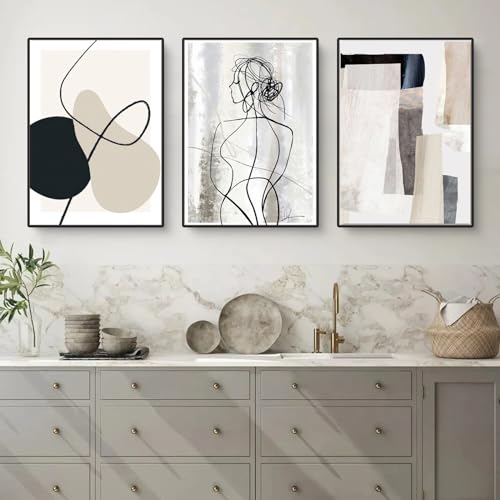 Herfair Bilder Wohnzimmer 3er Set Abstrakt Line Geometrie Wandbilder Poster Schlafzimmer Einfachheit Kunstposter Leinwandbilder Ohne Rahmen (30 x 40 cm) von Herfair