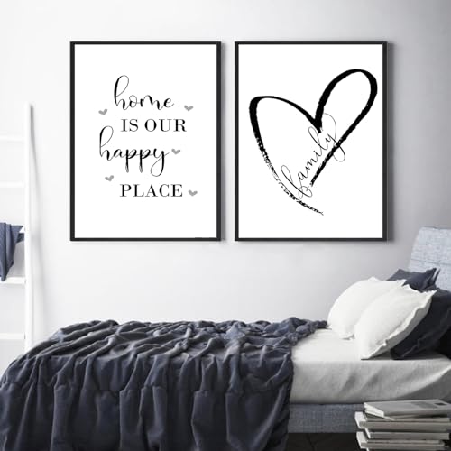 Herfair Bilder Wohnzimmer Poster 2er Set Schwarz-Weiß Liebe Text Wandbilder Wohnzimmer Einfachheit Wanddeko Leinwandbilder Ohne Rahmen (50 x 70 cm) von Herfair