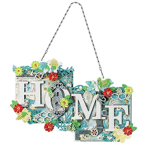 Herfair Diamond Painting,5D DIY Diamant Malerei Home Set mit Hängekette, Türschild mit Blumen und Blättern Dekoration,19X28.5CM Dekoschild Türschild Wandschild Geschenk (Blau) von Herfair