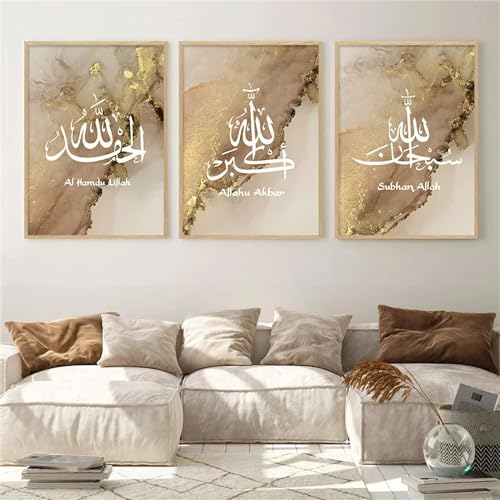 Herfair Islamische Leinwand Bilder, 3er Poster Set Wandbilder muslimische Wandkunst Druck Bilder, Wohnzimmer Schlafzimmer Home Decor - Ohne Rahmen (A,50x70cm) von Herfair