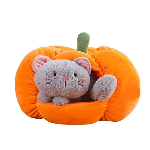 Herfair Kürbis-Überwurfkissen gefüllt, Flauschiger Kürbis, Welpe Katze Kissen, Kissen für Heimdekoration, Halloween-Partygeschenke (Kätzchen,30cm) von Herfair