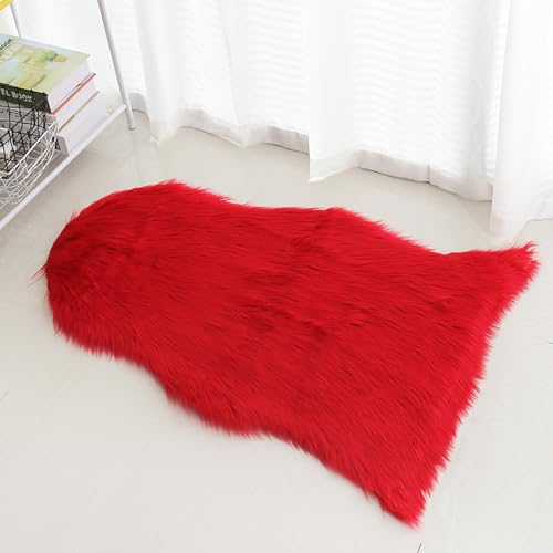 Herfair Kunstfell-Teppich Flauschiger Teppich Kissen weicher Stuhlbezug kleine Fläche Sitzkissen Couch-Pad Nagelmatte für Kosmetik Ornament Nagelkunst Deko Fell (Großes Rot,40 * 60) von Herfair