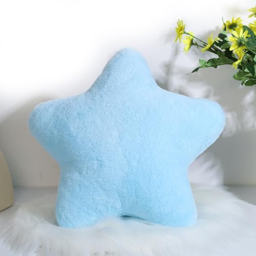 Herfair Kuschelkissen Kinder Sternkissen, Weiche Flauschige Sternform Zierkissen Sofakissen, Plüsch Kissen Dekokissen für Kinderzimmer Schlafzimmer Deko (Himmelblau,30 cm) von Herfair