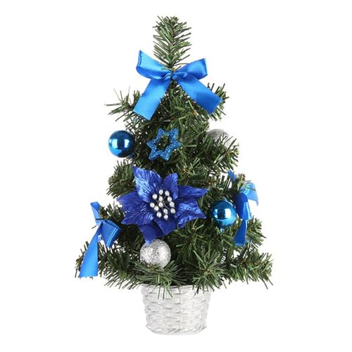 Herfair Mini Weihnachtsbaum, Künstlich Weihnachts Baum mit Weihnachtskugeln Tannenzapfen und Schleifen, Klein Weihnachtsbaum Figuren Ornamente für Weihnachten Tischdeko (Blau,40 cm/ 15.7 in) von Herfair