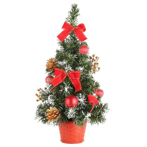 Herfair Mini Weihnachtsbaum, Künstlich Weihnachts Baum mit Weihnachtskugeln Tannenzapfen und Schleifen, Klein Weihnachtsbaum Figuren Ornamente für Weihnachten Tischdeko (Rot,30 cm/ 11.8 in) von Herfair