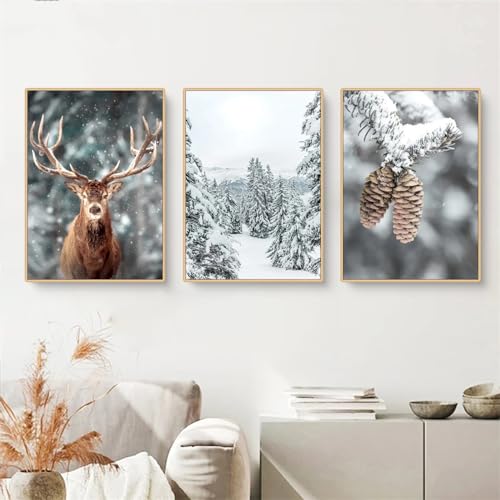 Herfair Moderne Premium Wandbilder 3er Set Bilder Winter Poster Hirsche Natur Aesthetic Bilder Wandbilder, Wohnzimmer Schlafzimmer Wanddeko Wohnzimmer Deko Schlafzimmer ohne Rahmen (21x30cm) von Herfair