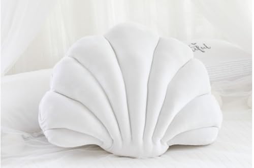 Herfair Muschel-förmiges Kissen, Zierkissen Dekorative Muschelschale Kopfkissen Scallop Shells Kuschelkissen Baumwolle Sofakissen Dekokissen Plüschtier Meerestier Kissen für Bett (weiß,66 * 50cm) von Herfair