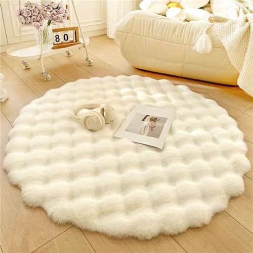 Herfair Plüsch Teppich Flauschiger Teppich Rund Faux Kaninchenfell Teppich Kunstfell Teppich für Schlafzimmer Schlafsaal Deko (Weiß,100cm) von Herfair