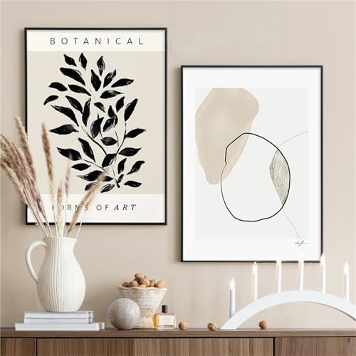 Herfair Poster Wohnzimmer Bilder 2er Set Abstrakt Geometrisch Pflanzen Wandbilder Kunstposter Boho Aesthetic Leinwandbilder Wanddeko Ohne Rahmen (A,50 x 70 cm) von Herfair