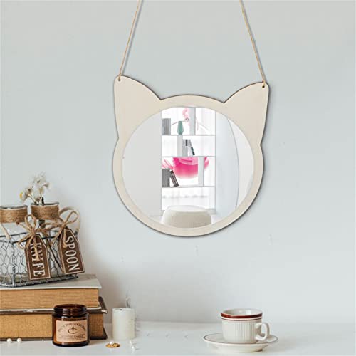 Herfair Rund Wandspiegel Holz, Acryl Spiegel Aufkleber Kinderspiegel Bad, 30 cm Hängen Wand Spiegel Wanddekor für Wohnzimmer Badezimmer (Katze) von Herfair