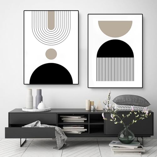 Herfair Schwarz und Weiß Poster Set, Kunst Linien Aesthetic Wandbilder Modern 2er Bilder Set Leinwand Wohnzimmer Schlafzimmer Wanddeko OHNE Rahmen (50x70cm) von Herfair