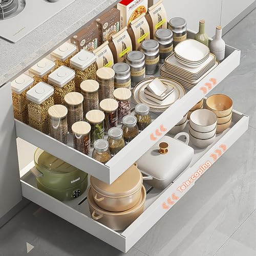 Herfair Teleskopschublade, Verstellbare Breite Ausziehbarer Schrank-Organizer, Pull Out Cabinet Organizer, Auszug Küchenschrank Küche Organizer Schrank, Weiß (Klein: 32-48cm) von Herfair