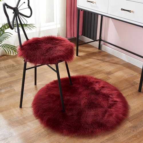 Herfair Teppich EIN Stück Teppich rund Imitat Fellteppich Kunstfell Teppich Wohnzimmer Schlafzimmer Teppiche Faux Schaffell Teppich Kunstfell Dekofell (Burgunderrot,40 cm Durchmesser) von Herfair