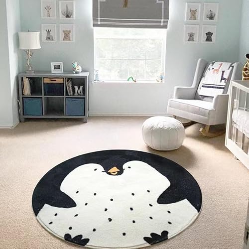 Herfair Teppich Kinderzimmer Kinderteppich Spielteppich Krabbelteppich Kurzflor Motiv Sonne 3D Effekt Weich Moderne Deko Kinderzimmer Babymatte Weich Teppich (Pinguin,120CM) von Herfair