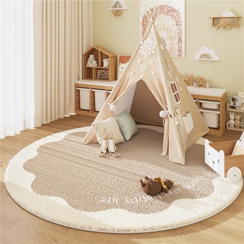 Herfair Teppich Kinderzimmer Rund Kinderteppich Weicher Kurzflor Kindermatte Waschbarer rutschfest Spielmatte Warm Kinderzimmer Deko Teppich (D,120 x 120 cm) von Herfair