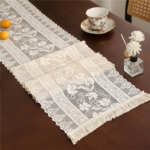 Herfair Tischläufer Boho, Spitze Tischläufer Modern Tischdecke Vintage Weihnachtstischläufer Table Runner Küche Tisch Dekoration Weihnachten Party Dekor (Quasten,30x150cm) von Herfair