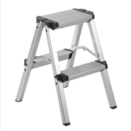 Herfair Trittleiter 2 Stufen Klappleiter Tritthocker Beidseitig bis 150 KG Luftfahrt Aluminium Leiter mit rutschfeste Trittfläche Tragbare Multifunktionsleiter (2 Stufen) von Herfair