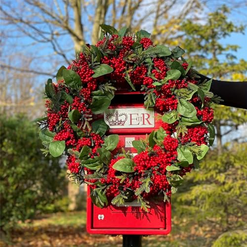 Herfair Türkranz Weihnachten, Kränze Weihnachtskranz Weihnachtsdeko Tür Adventskranz Dekokranz 40cm Weihnachtsdeko für Tür Fenster Decor von Herfair