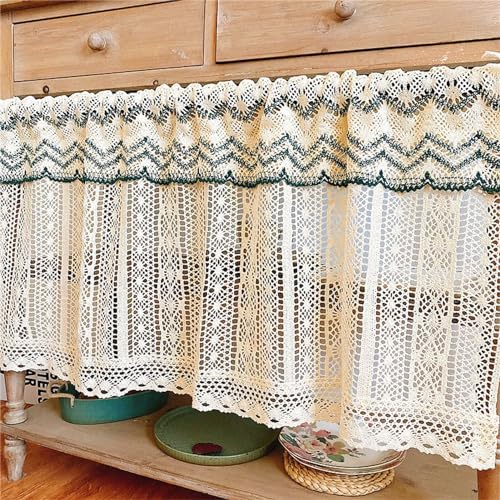 Herfair Vorhang Kurz Scheibengardine Makramee Vorhang, Boho Vintage Vorhänge Küchengardinen Landhausstil Kurzstore Gardinen für Küche Cafe Zimmer Fensterdeko (95x60cm (BxH)) von Herfair