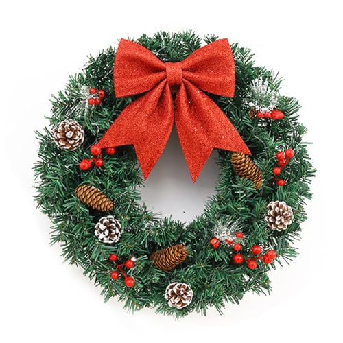 Herfair Weihnachtskranz, Türkranz mit Tannenzapfen Schleife und Beeren, Künstlicher Weihnachten Dekokranz Adventskranz, Weihnachtsdeko für Wand Haus Fenster (60 cm/ 23.6 in) von Herfair