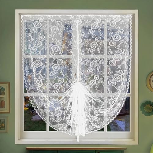 Herfair Weiße Spitze Vorhang Scheibengardine Makramee Vorhang, Boho Vintage Vorhänge Transparent Landhausstil Kurzstore Gardinen für Hochzeit, Wohnzimmer Fensterdeko (Weiß,70x180cm) von Herfair