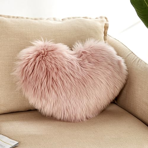 Herzkissen Kuschelkissen dekoratives Kissen Schmusekissen Flausch Herzkissen kuscheliges plüsch Dekokissen Herzform (Rosa) von Herfair