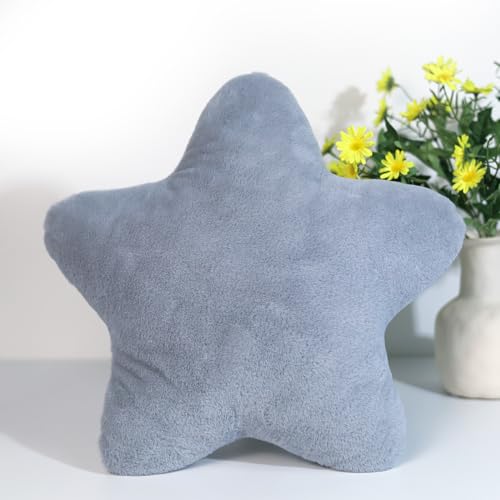 Kuschelkissen Kinder Sternkissen, Weiche Flauschige Sternform Zierkissen Sofakissen, Plüsch Kissen Dekokissen für Kinderzimmer Schlafzimmer Deko (Hellgrau,30 cm) von Herfair