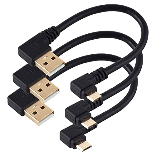 Micro USB Short Cable, 6 Inch USB 2.0 Male to Micro USB Male Converter Cord, Gold Plated 90 Degree Right Angle Micro USB Adapter Cable Extender Lead (USB micro cable 12cm 3pcs) von Herfair