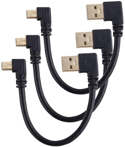 Mini-USB-Kabel, 12 cm, 15,2 cm, USB-zu-Mini-USB-Kabel, vergoldet, rechtwinklig, USB 2.0 auf Mini-USB-Lade- und Datensynchronisationskabel (USB-Mini-Kabel, 12 cm, 3 Stück) von Herfair