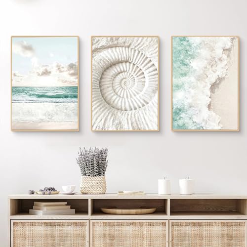 Moderne Poster Set 3er Premium Wandbilder Strand Meerblick Kunst Bilder Ohne Rahmen Leinwand Kunstdruck Moderne Deko Bilder für Wohnzimmer Schlafzimmer (40x50cm,B) von Herfair