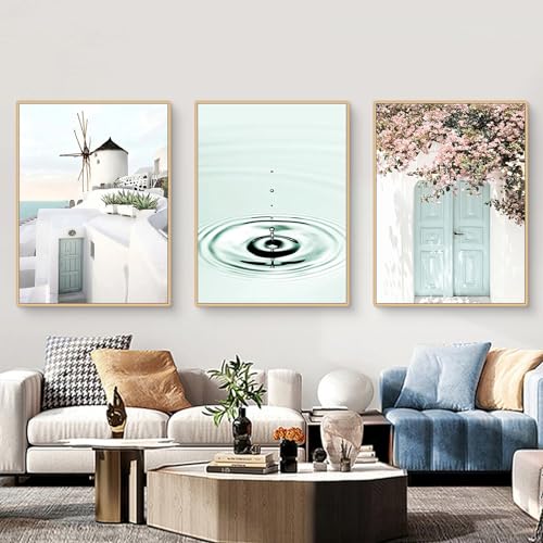 Moderne Poster Set 3er Premium Wandbilder Strand Meerblick Kunst Bilder Ohne Rahmen Leinwand Kunstdruck Moderne Deko Bilder für Wohnzimmer Schlafzimmer (50x70cm,A) von Herfair
