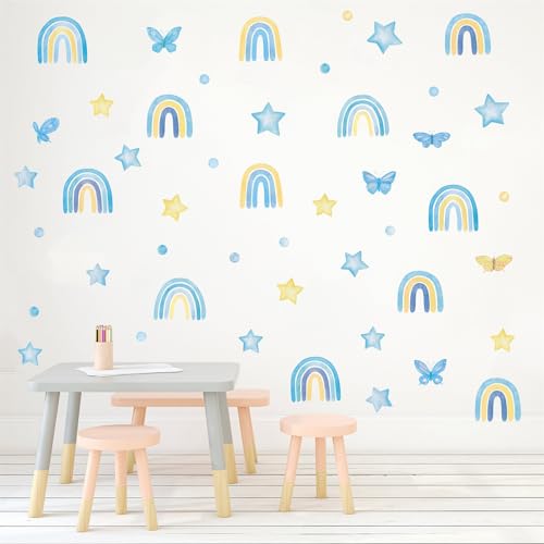 Wandtattoo Regenbogen Stern Boho Wandaufkleber, Aquarell Punkte Wandsticker für Kinder Mädchen Babyzimmer Wohnzimmer Schlafzimmer Kinderzimmer (Blau) von Herfair