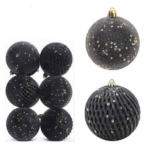 Weihnachtsbaumkugeln, 12 Stück 8cm Weihnachtskugeln Kunststoff Set, Weihnachtskugel Christbaumkugeln Hängende Ornament für Weihnachtsdekoration, Party (Schwarz) von Herfair