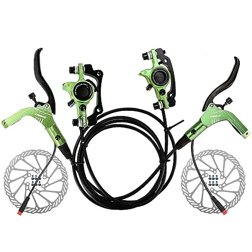 HerfsT 2-Kolben-Elektrofahrrad-Hydraulik-Scheibenbremsen-Set, Abschaltsensor, E-Bike-Hydraulikbremsen vorne 890 mm/hinten 1570 mm, Hebel aus Aluminiumlegierung mit Bremssätteln (Farbe: Grün) von HerfsT