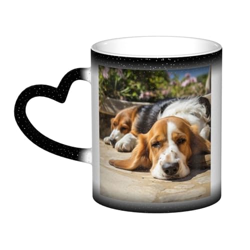 Hitzeempfindliche Tasse mit Farbwechsel, Motiv: ruhender Hund, bedruckte Keramiktasse, wärmeempfindliche Tasse, personalisierte Geschenke für Geburtstag, Jahrestag, Weihnachten, 370 ml von HerfsT