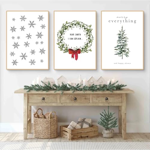 Herifam Poster Weihnachten Deko Weihnachtsbilder 3er Set Weihnachtsbaum Kranz Weihnachtsposter Wandbilder Wohnzimmer Leinwandbilder Ohne Rahm (21×30 cm) von Herifam