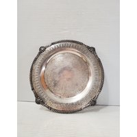 Vintage Victorian Silver Plate Tablett - Kupfertablett, Rundes Kupfer Kupfertablett von HeritageAcrossBorder