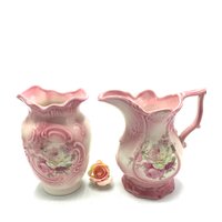 Wunderschönes Paar Staffordshire Rose-Pink Blumengefäße | Krug Und Vase Von Blakeney England Wunderschönes Paar Staffordshire Rose-Pink Blumengefäße | Krug Und Vase Von Blakeney England von HeritageTreasuresArt