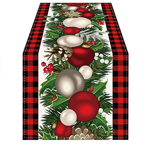 Herklotzn Tischläufer aus Leinen, rot und schwarz kariert, 183 cm lang, saisonale Winter-Weihnachts-Tischdekoration von Herklotzn