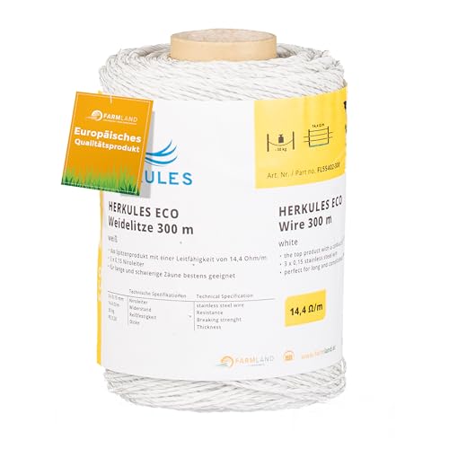 Farmland Herkules Power Weidezaunlitze - 300 Meter Weidezaun Litze mit 14,4 Ohm/m - Robuste Weidelitze mit Niro Leiter - Weide Litze für alle Tierarten von Herkules