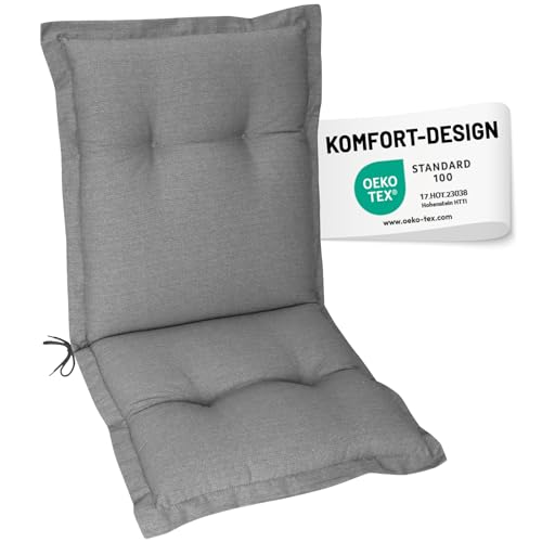 Herlag Gartenstuhlauflage AVA Niederlehner 103x50x9cm | Extra Dicke Sitzauflage 9 cm | Niedriglehner-Polsterauflage mit Deluxe-Komfort | Öko Tex 100 | 1 Polster | Grau von Herlag