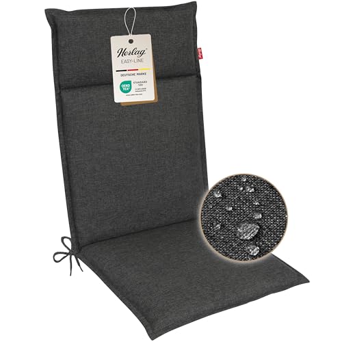 Herlag Polsterauflage Bea Hochlehner 120x50x4,5cm | Wasserabweisende Gartenstuhlauflagen | Bequeme Camping Sitzauflagen | Pflegeleichte Easy-Line | Öko Tex 100 | 1 Polster | Anthrazit von Herlag