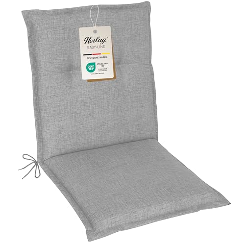 Herlag Gartenstuhlauflage Emma Niederlehner 108x50cm | Wasserabweisende Sitzauflage für Gartenstühle | UV- & Fleckschutz | Bequemes Stuhlpolster 5cm | Pflegeleichte Easy-Line | Öko Tex 100 | Grau von Herlag