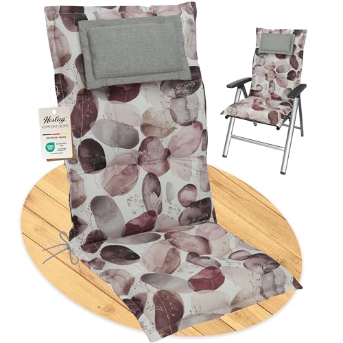 Herlag Hochlehner-Gartenstuhlauflage AVA 123x50x9cm | Extra Dicke Sitzauflage 9 cm mit Kopfpolster | Polsterauflage mit Deluxe-Komfort | Öko Tex 100 | 1 Polster | Motiv Aquarell Bordeaux von Herlag
