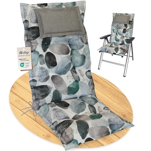 Herlag Hochlehner-Gartenstuhlauflage AVA 123x50x9cm | Extra Dicke Sitzauflage 9 cm mit Kopfpolster | Polsterauflage mit Deluxe-Komfort | Öko Tex 100 | 1 Polster | Motiv Aquarell Türkis von Herlag