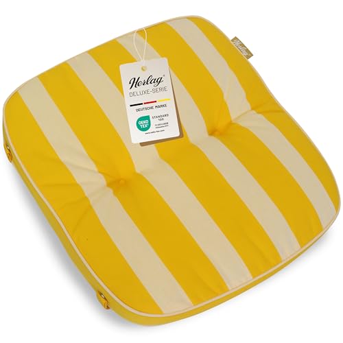 Herlag Hockerauflage Tilly 55x50x7cm | Hockerkissen Streifen-Motiv 7cm | Polster Gartenhocker | Gartenmöbelauflage Hocker Deluxe-Serie | Atmungsaktiv | Öko Tex 100 | Gelb-Gestreift Herlag Hockerauflage Tilly 55x50x7cm | Hockerkissen Streifen-Motiv 7cm | Polster Gartenhocker | Gartenmöbelauflage Hocker Deluxe-Serie | Atmungsaktiv | Öko Tex 100 | Gelb-Gestreift von Herlag