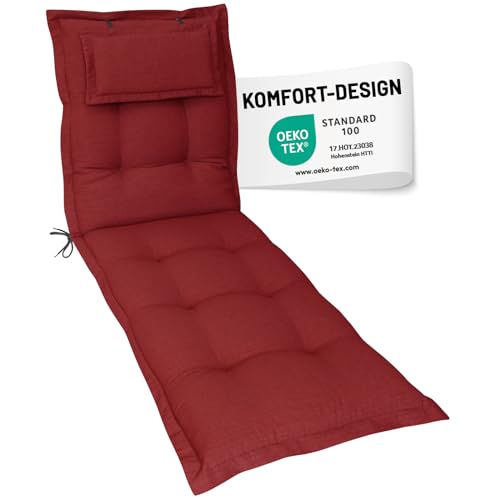 Herlag Liegenauflage AVA 190x60x9cm | Extra Dickes Liegepolster 9cm mit Kopfpolster | Polsterauflage für Gartenliege mit Deluxe-Komfort | Öko Tex 100 | Rot von Herlag