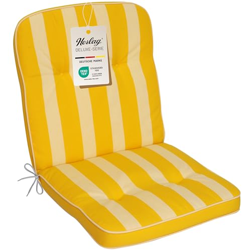 Herlag Niedriglehner-Polsterauflage Tilly 100x50x6cm | Stuhlauflage Blockstreifen 6cm | Auflage Niederlehner-Gartenstühle | Deluxe-Serie hoher Komfort | Öko Tex 100 | Gelb-Gestreift von Herlag