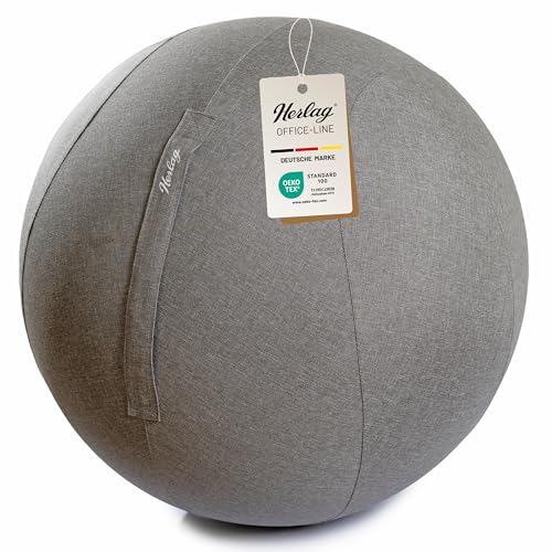 Herlag Office Ball 65cm | Sitzball ergonomisches Sitzen | Gymnastikball Büro & Home Office | Inklusive Stoffbezug Innenball Pumpe Adapter | Alternativer Bürostuhl | Waschbarer Bezug | Grau von Herlag