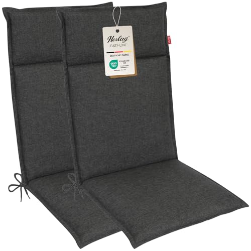 Herlag Polsterauflage Bea Hochlehner 120x50x4,5cm | Wasserabweisende Gartenstuhlauflagen | Bequeme Camping Sitzauflagen | Pflegeleichte Easy-Line | Öko Tex 100 | 2 Polster | Anthrazit von Herlag